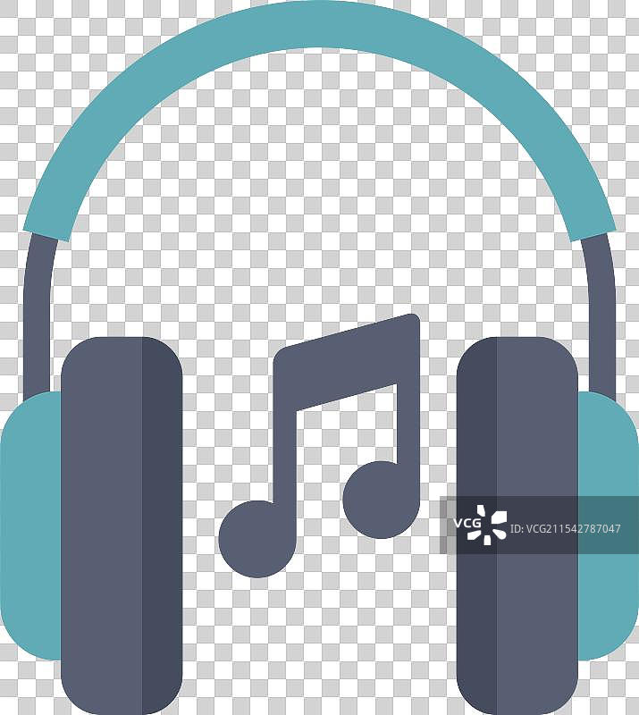 现代耳机播放音乐图标与音符图片素材