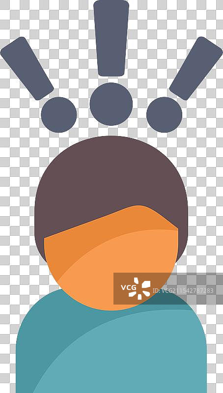 一个人有很多想法，旁边有感叹号图片素材