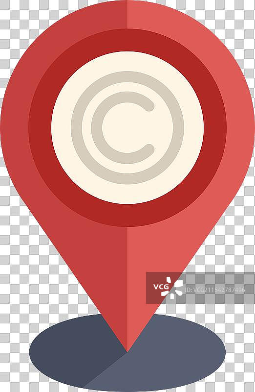 红色位置图钉上显示版权符号，背景为白色图片素材