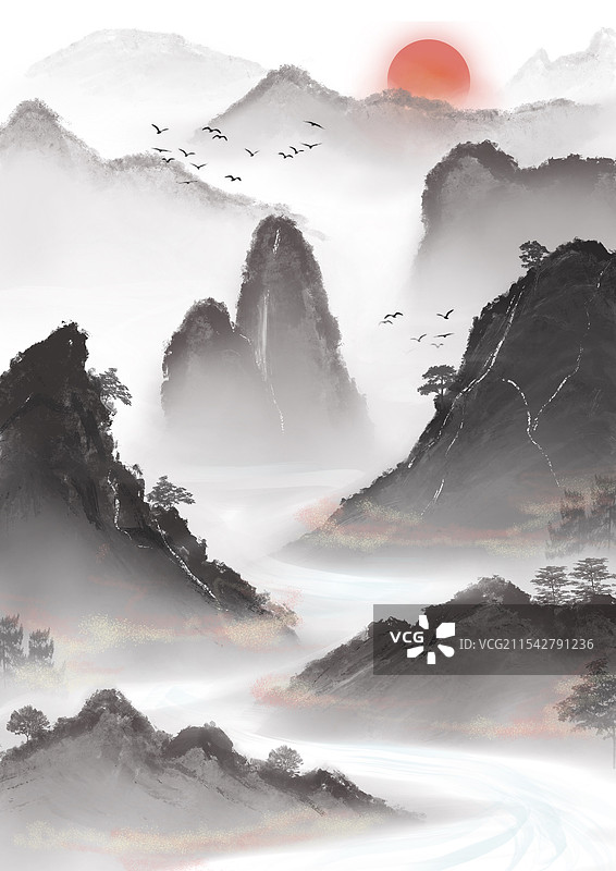 水墨风格山水画图片素材