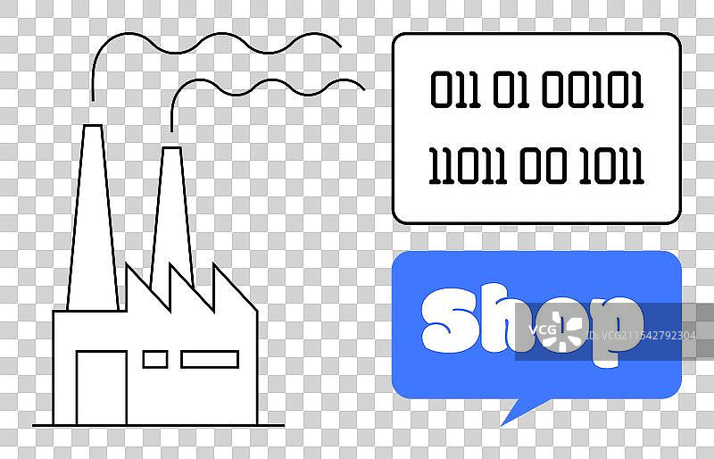 现代工厂轮廓与二进制代码和商店图片素材