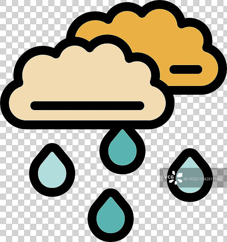 两朵云中降下的倾盆大雨线条图标图片素材