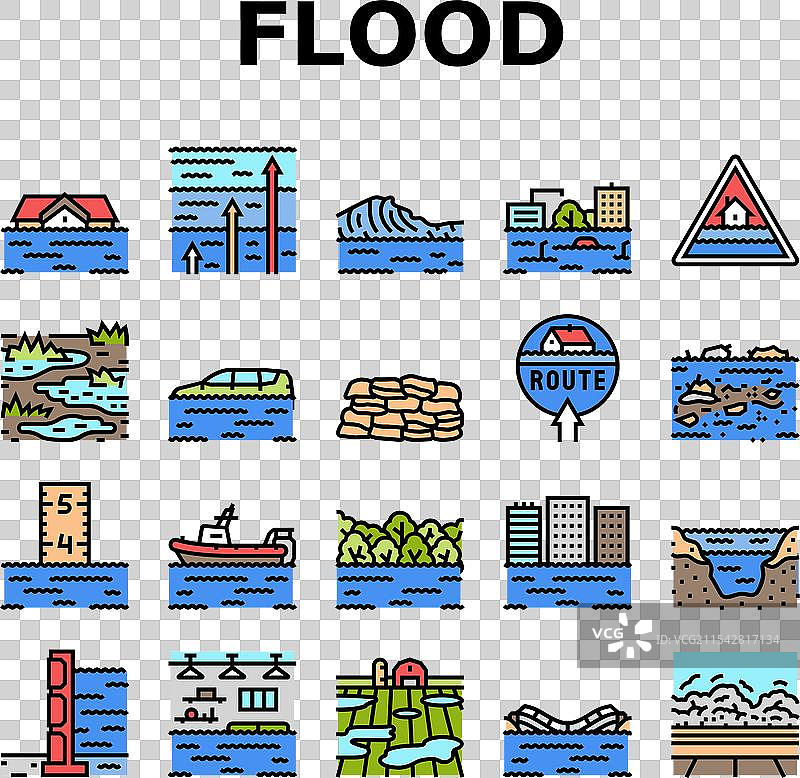 洪水灾害雨水图标集图片素材