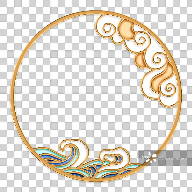 中国风祥云海浪金属边框图片素材