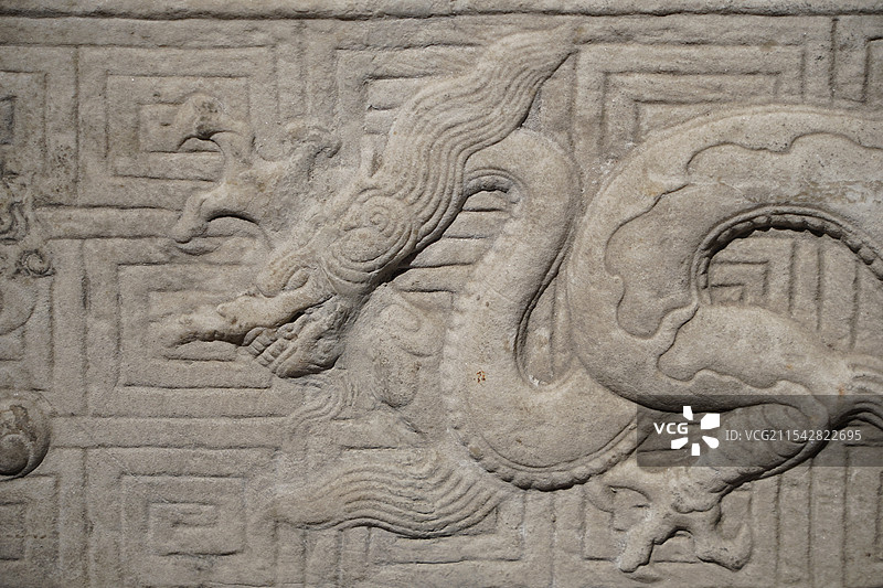 元大都遗址出土汉白玉龙纹石栏板文物古董浮雕龙纹图片素材