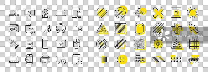 移动设备线条图标 笔记本电脑 SSD 和 HDD图片素材
