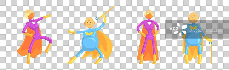 搞笑的老年超级英雄，穿着西装和斗篷图片素材