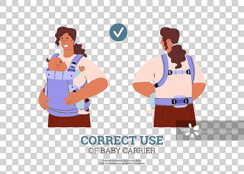 卡通母亲抱着婴儿，使用婴儿背带图片素材