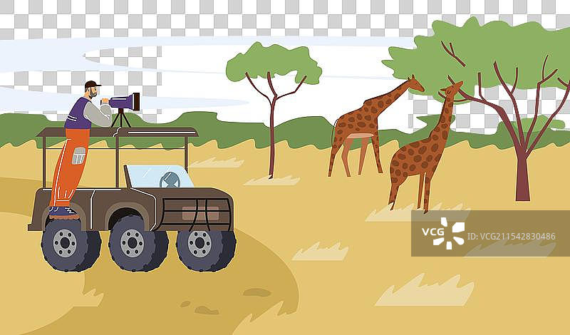 一名男子站在吉普车的车顶上图片素材