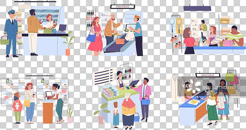 顾客在结账时购买商品并付款图片素材