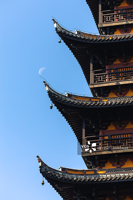 古塔残月图片素材