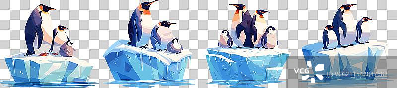 漂浮冰块上的企鹅卡通企鹅图片素材
