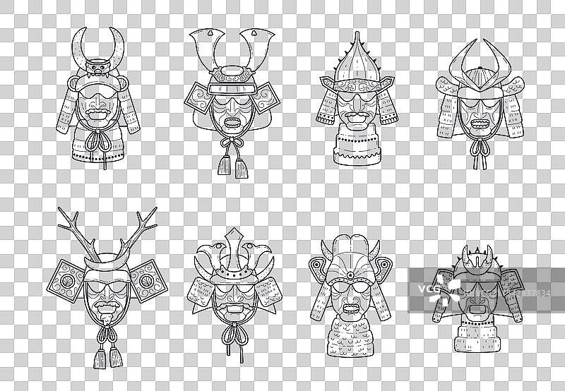 武士战士面具黑色剪影图标图片素材