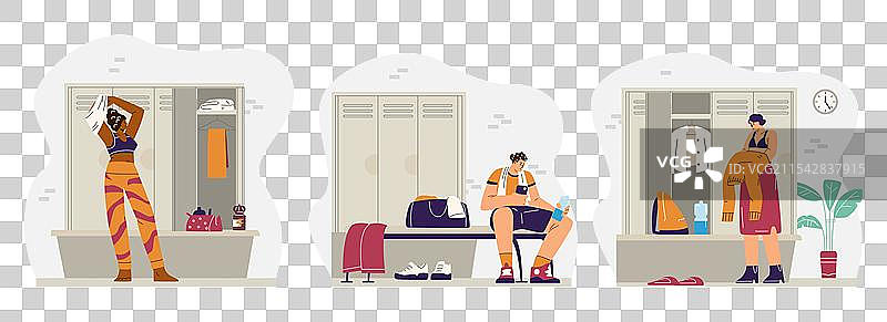 年轻人在体育更衣室换衣服图片素材