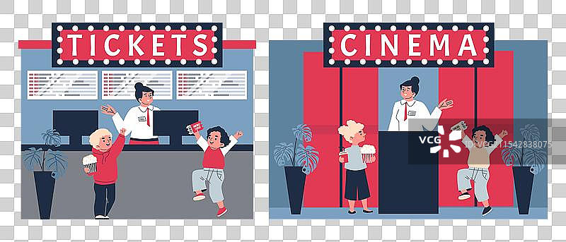 孩子们为卡通电影购票图片素材