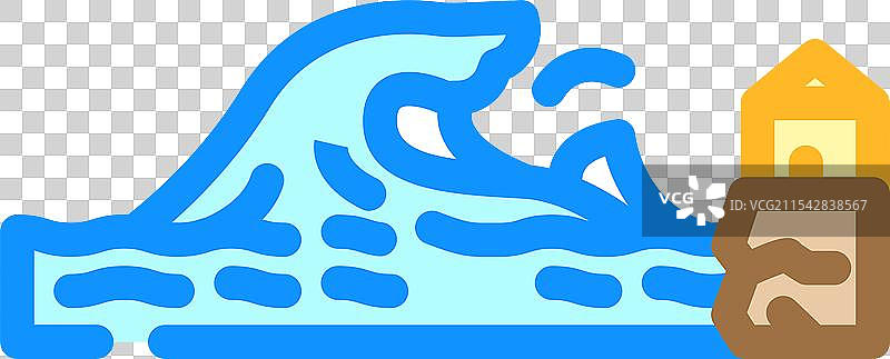 海啸波浪自然现象彩色图标图片素材
