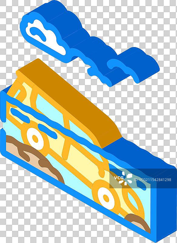 洪水淹没的汽车灾难等距图标图片素材