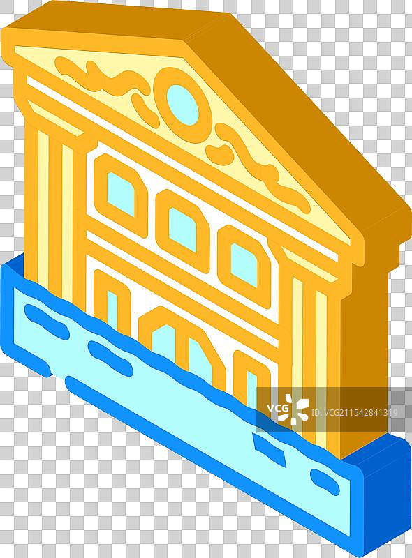 洪水淹没建筑灾难等距图标图片素材