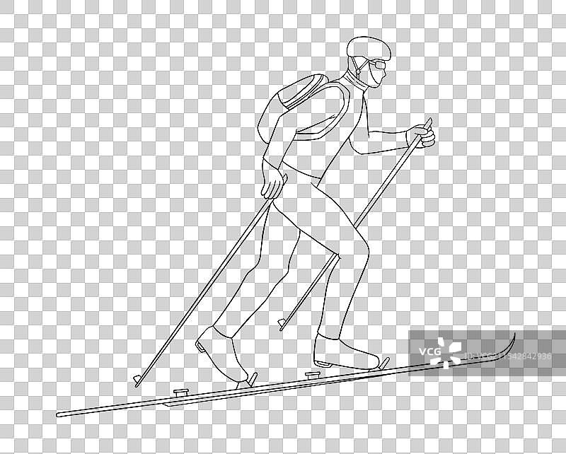 滑雪登山运动白描线稿元素图片素材