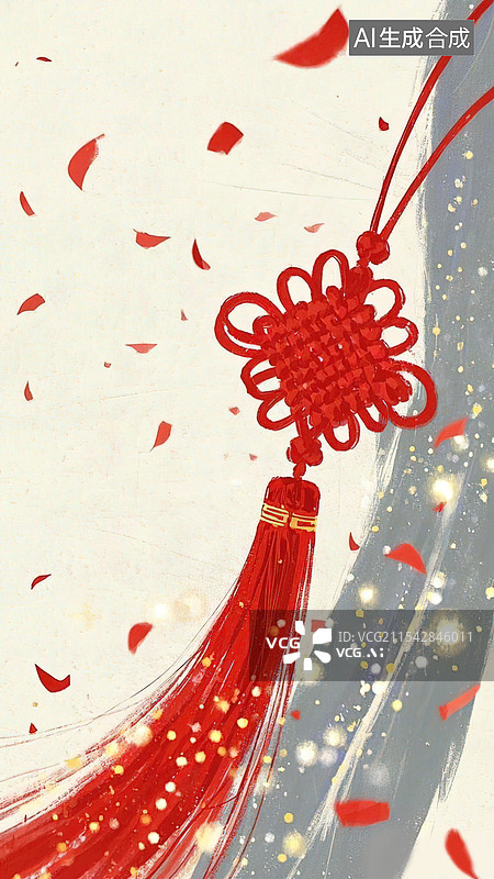 【AI数字艺术】一个红色的水墨风中国结图片素材