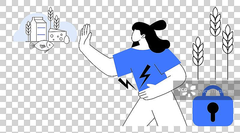 女性拒绝食物过敏原并选择安全食品图片素材