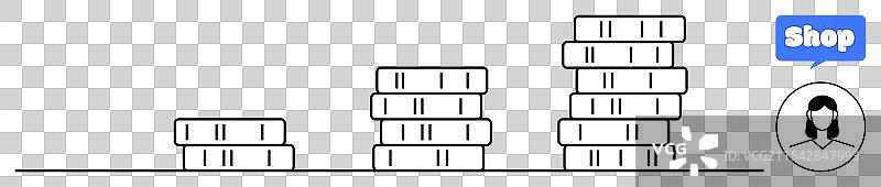 堆叠的硬币与商店和顾客图标一起增长图片素材