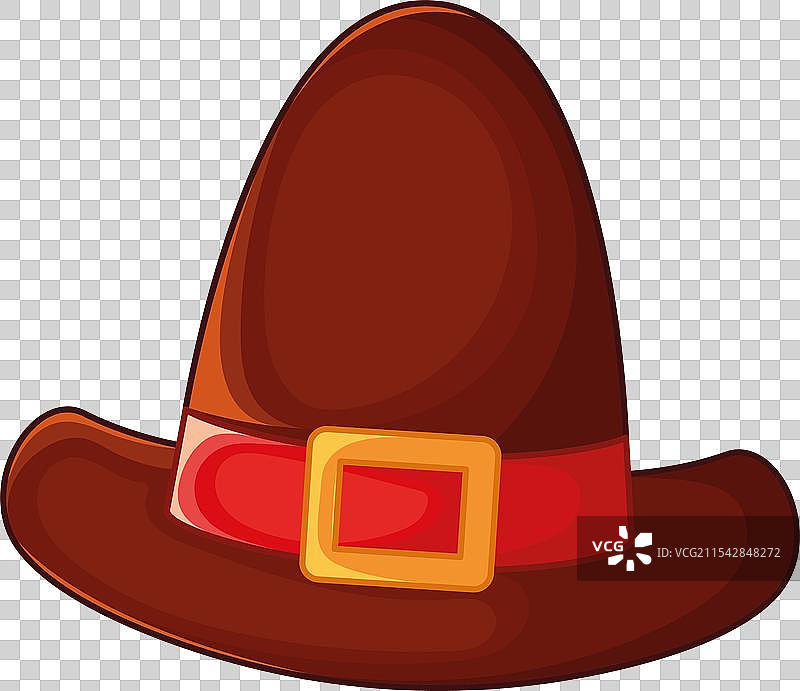 棕色朝圣者帽，带红色带子和金色扣子图片素材