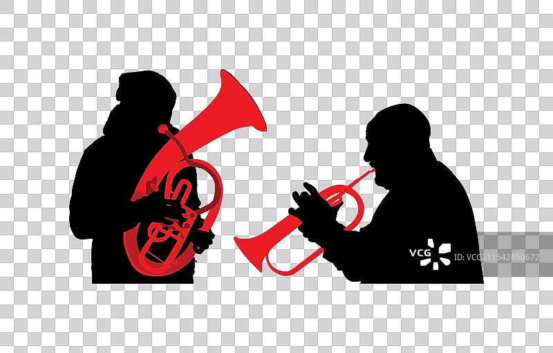 男孩演奏者与次中音号二重奏对比小号演奏者图片素材