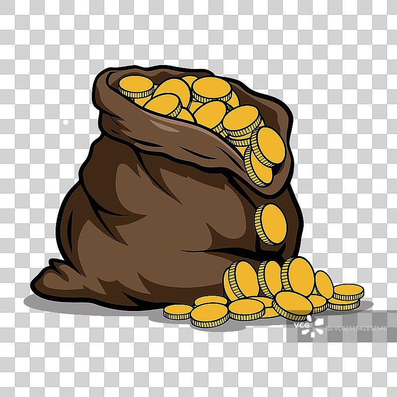 一个装满闪亮金币的袋子图片素材