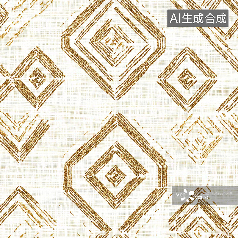 【AI数字艺术】白色金色国风刺绣几何图案四方连续循环无缝拼接背景图片素材