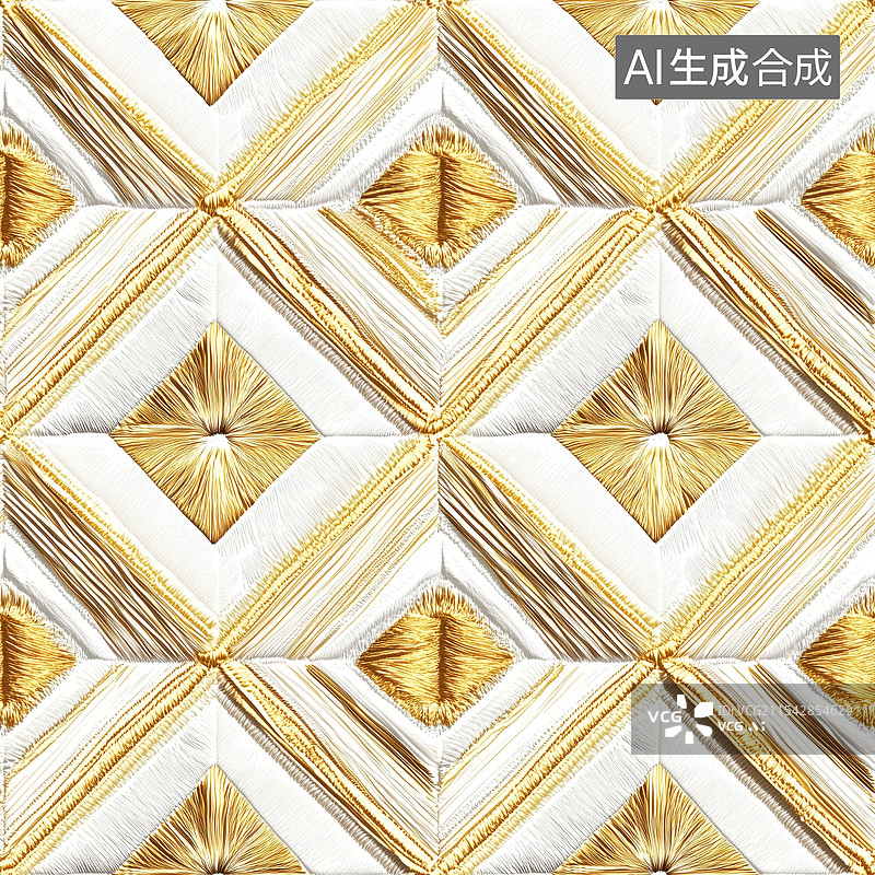 【AI数字艺术】白色金色国风刺绣几何图案四方连续循环无缝拼接背景图片素材