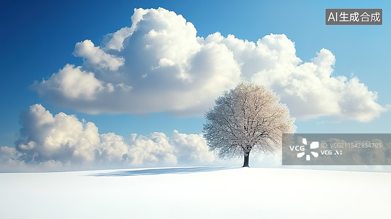 【AI数字艺术】冬天雪地里的一棵树自然风光图片素材