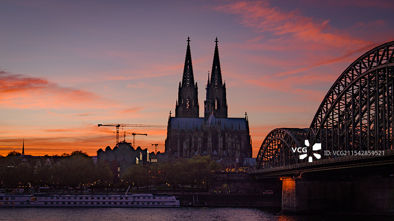 莱茵河科隆大教堂日落图片素材