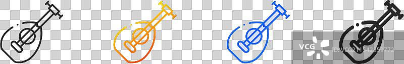 鲁特琴图标，细线性渐变蓝色描边和图片素材