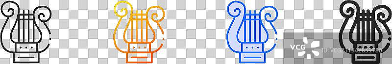 竖琴图标，细线性渐变蓝色描边图片素材