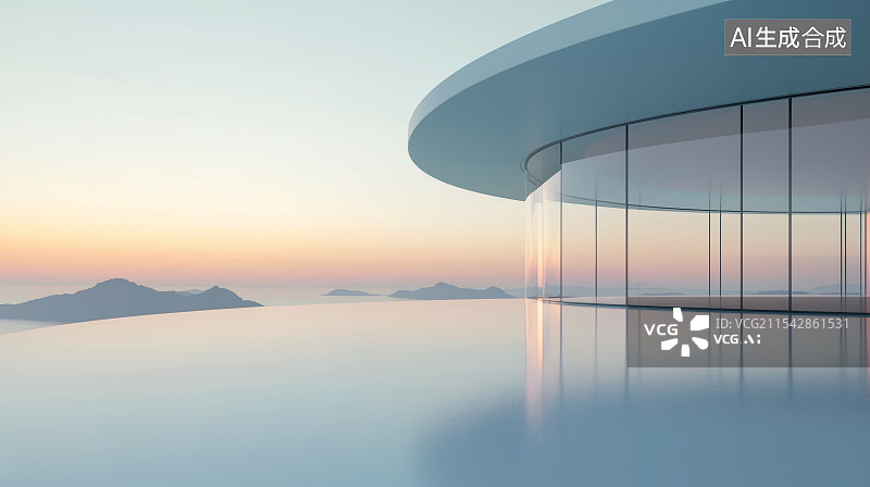 【AI数字艺术】圆形开口的室内视角，俯瞰宁静海景图片素材
