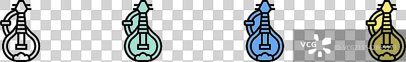 绿蓝黄风格的布祖基乐器图标轮廓图片素材