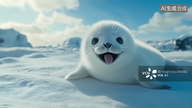 【AI数字艺术】雪地上的白色小海豹图片素材