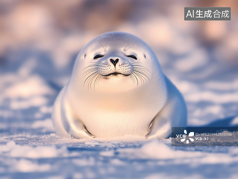 【AI数字艺术】雪地上的白色小海豹图片素材