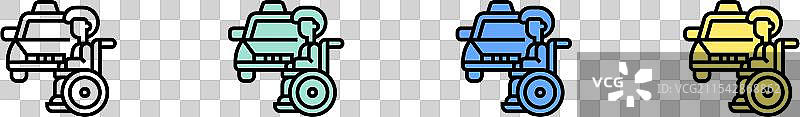 残疾人图标轮廓，绿色、蓝色和黄色风格图片素材