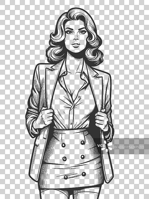 女商人雕刻草图图片素材