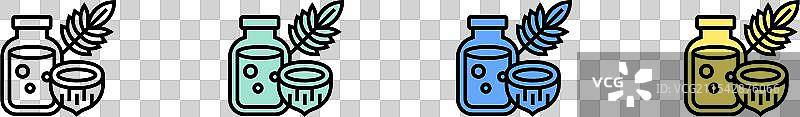 椰子油图标轮廓，绿色、蓝色和黄色图片素材