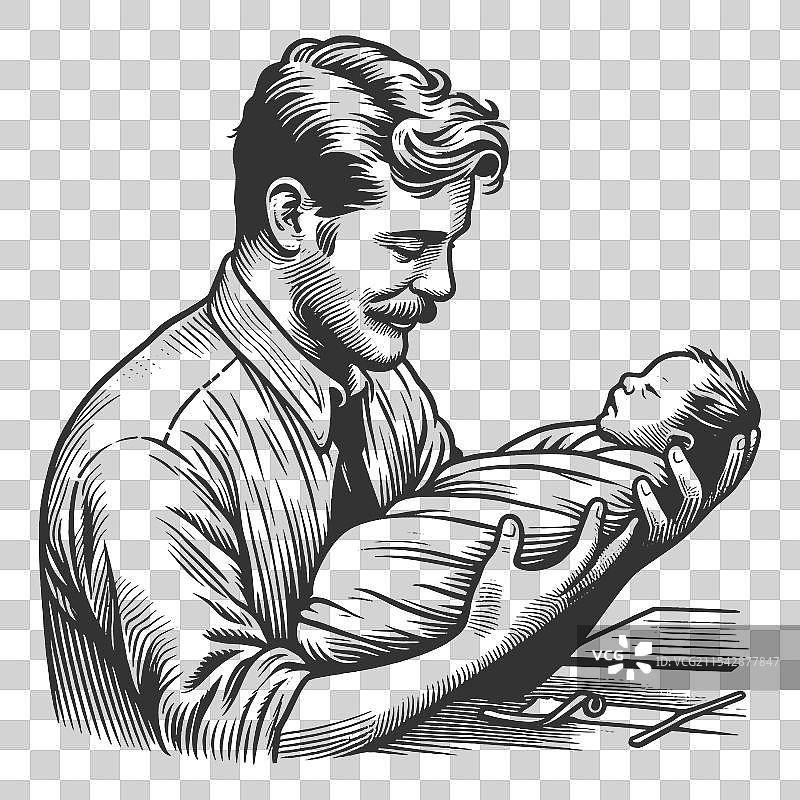 父亲温柔地抱着新生儿图片素材