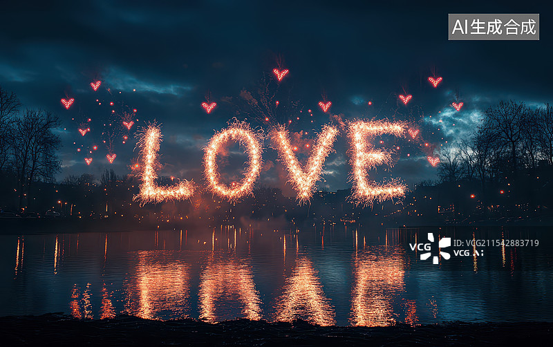 【AI数字艺术】LOVE情人节烟花背景图片素材