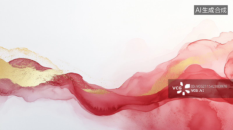 【AI数字艺术】金色流淌的红色意境图片素材