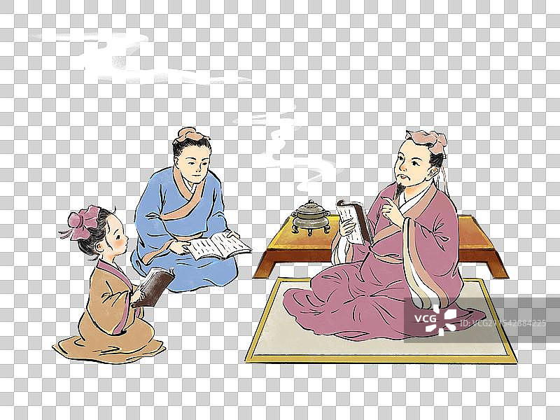 古代私塾学堂老师先生与学生元素图片素材