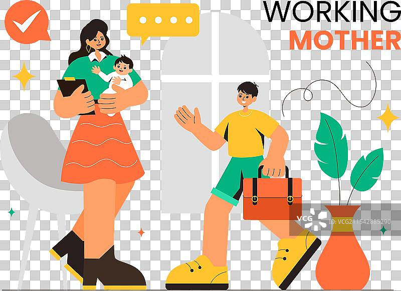 忙碌的母亲，展现一位忙于 juggling 的妈妈图片素材