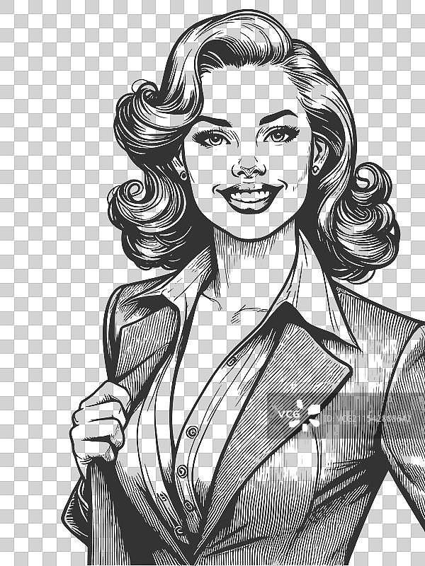 女商人雕刻草图图片素材