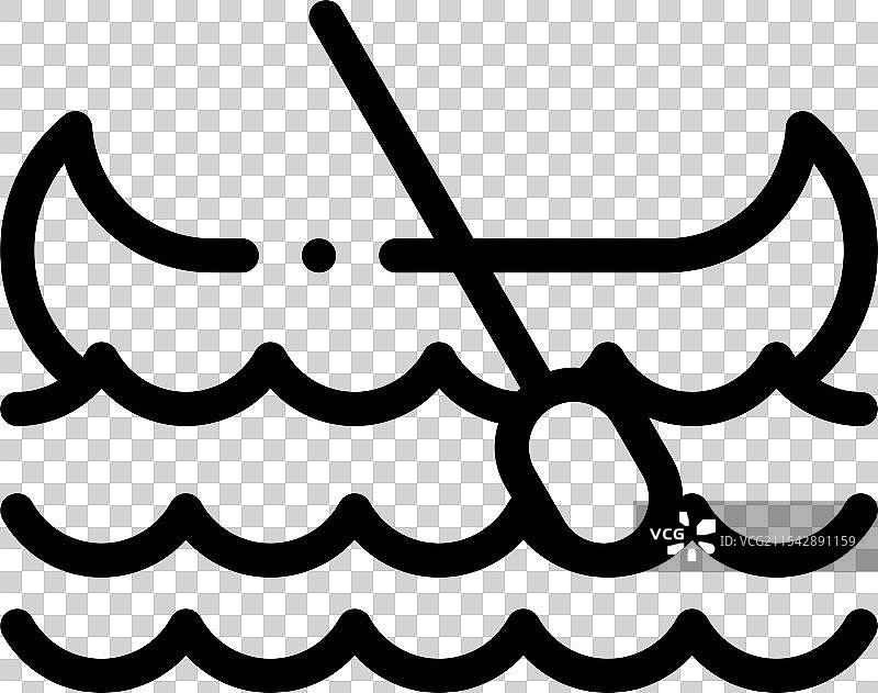 独木舟划手图标，细线条风格设计，孤立展示图片素材