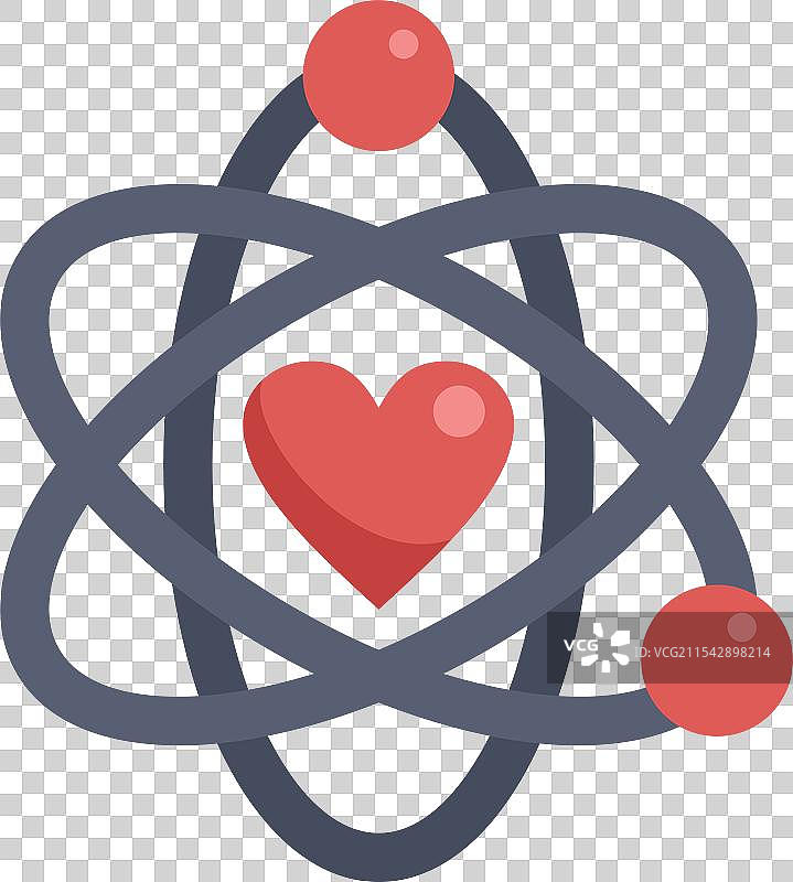 原子符号与红色心形代表的爱图片素材